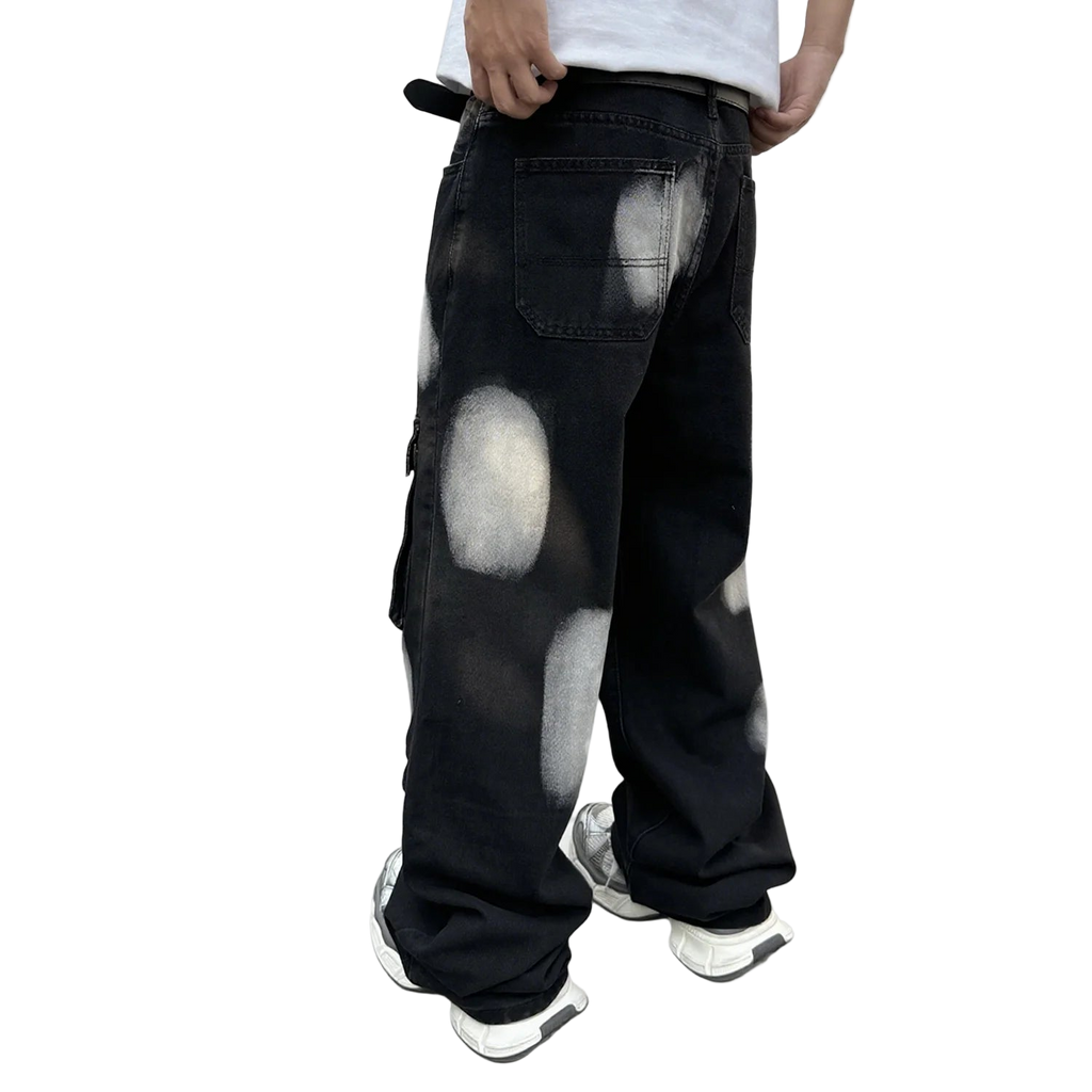 Black Workwear Cargo Jeans Splashed Ink