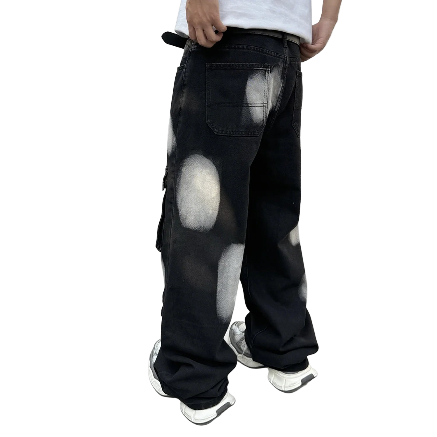 Black Workwear Cargo Jeans Splashed Ink