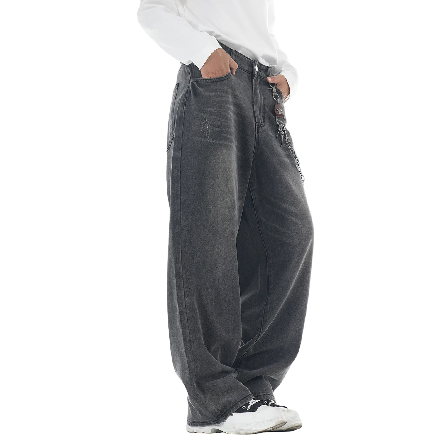 Washed Gray Loose Straight Wide Leg Jeans