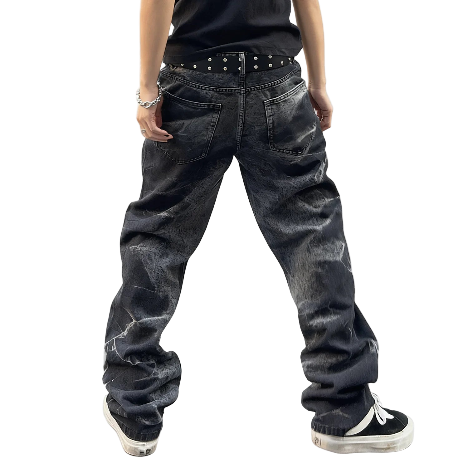 Black Straight Leg Splashed Ink Denim Pants
