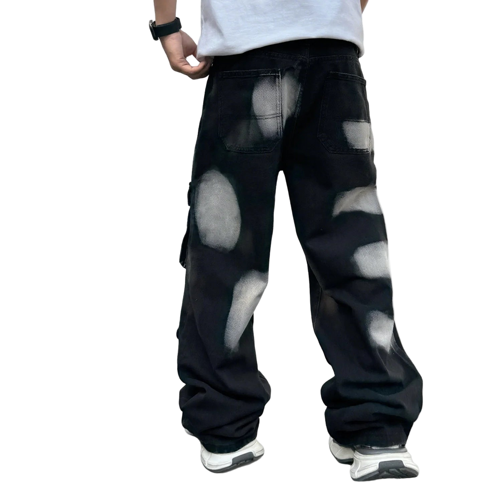 Black Workwear Cargo Jeans Splashed Ink