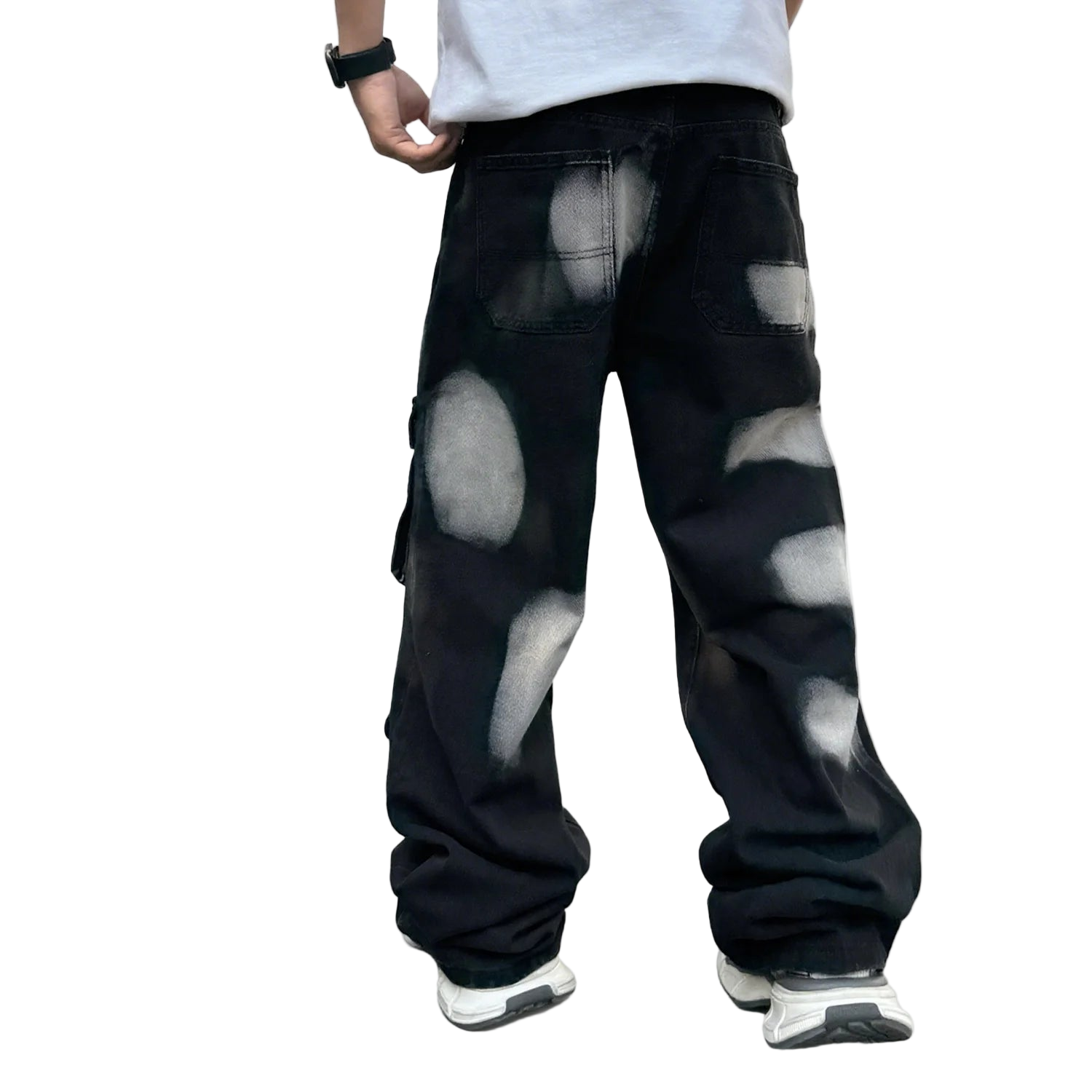 Black Workwear Cargo Jeans Splashed Ink