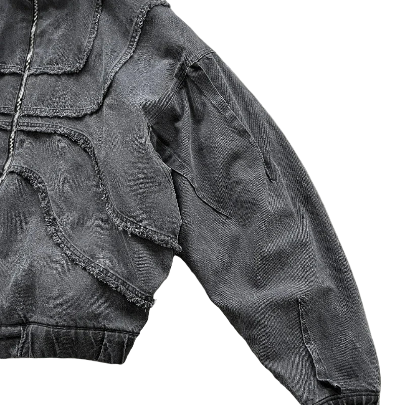 Double Zipper Washed Denim Jacket
