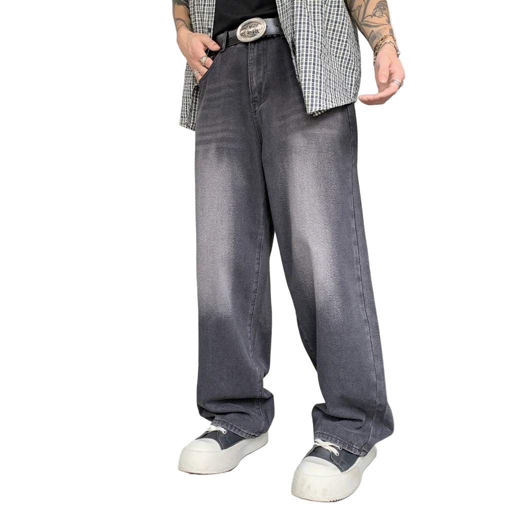 Pattern Gothic Baggy Straight Denim Pants