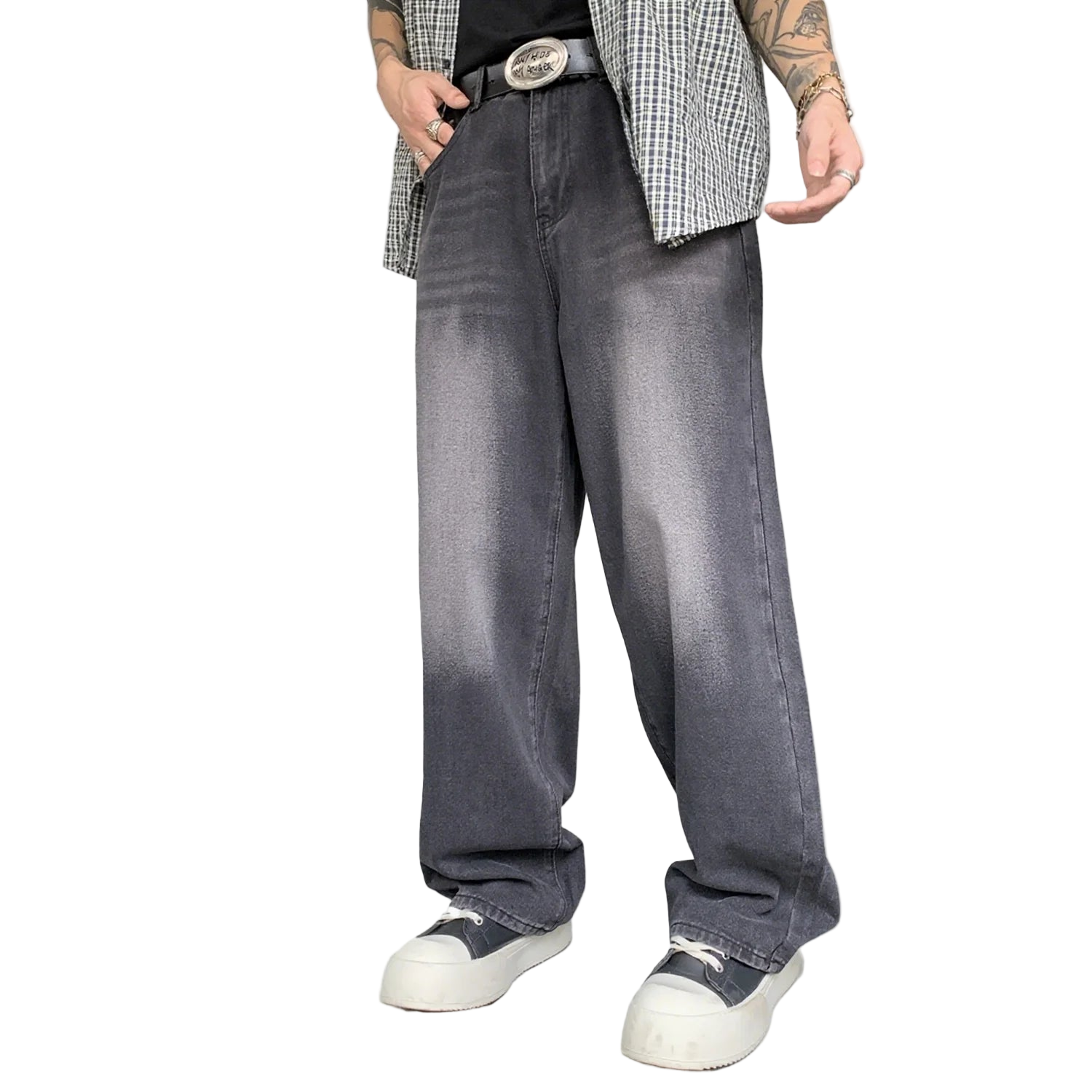 Pattern Gothic Baggy Straight Denim Pants