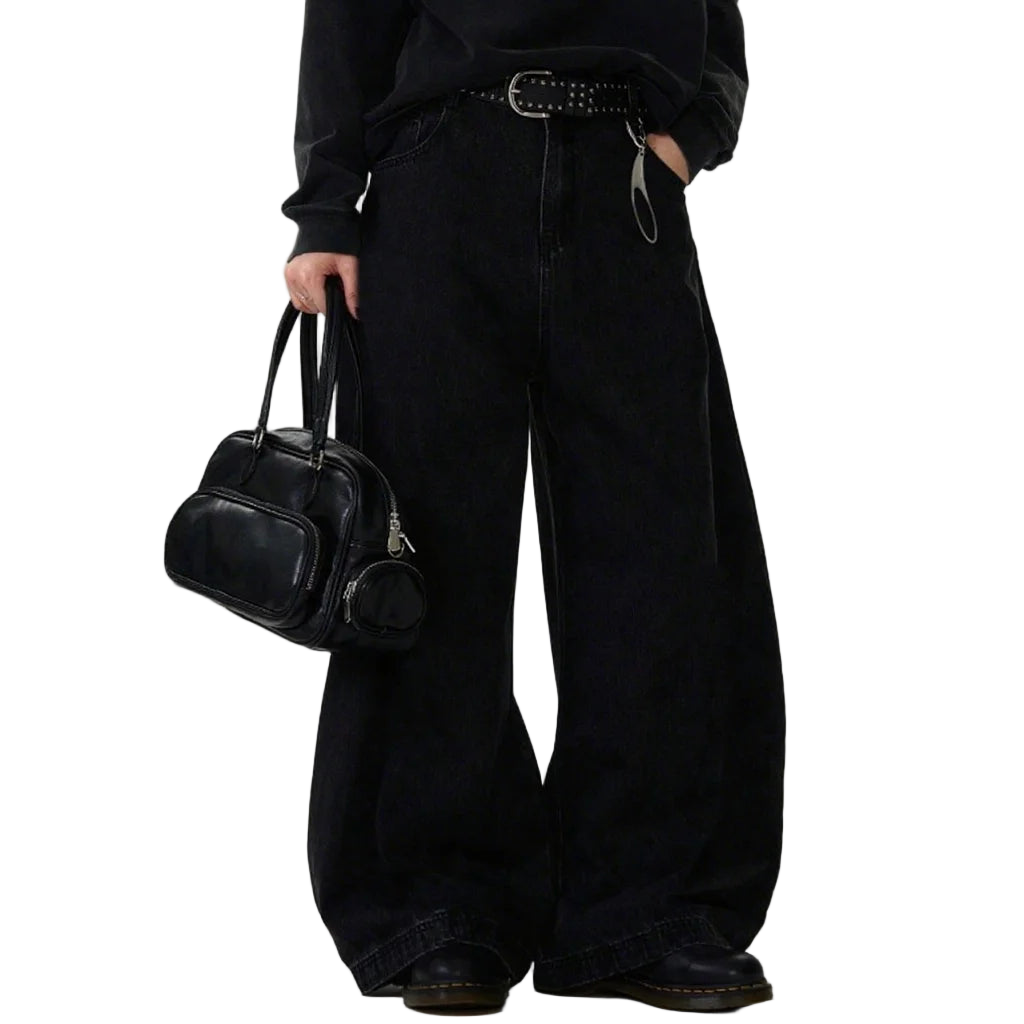 Black High Street Jeans Wide Leg Curved Jeans
