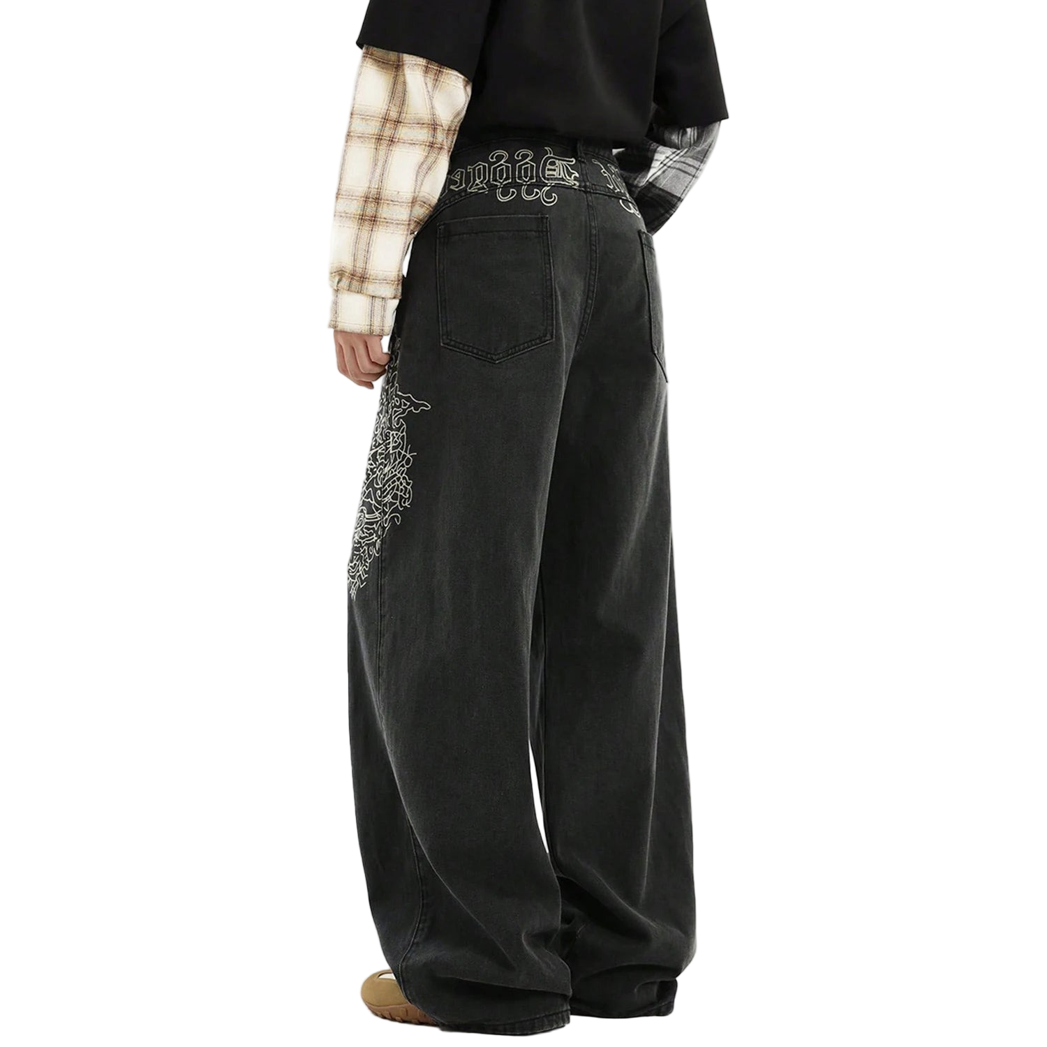 Loose Wide Leg Printed Baggy Denim Pants