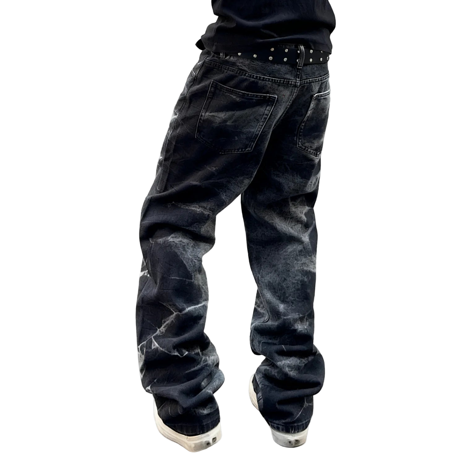 Black Straight Leg Splashed Ink Denim Pants