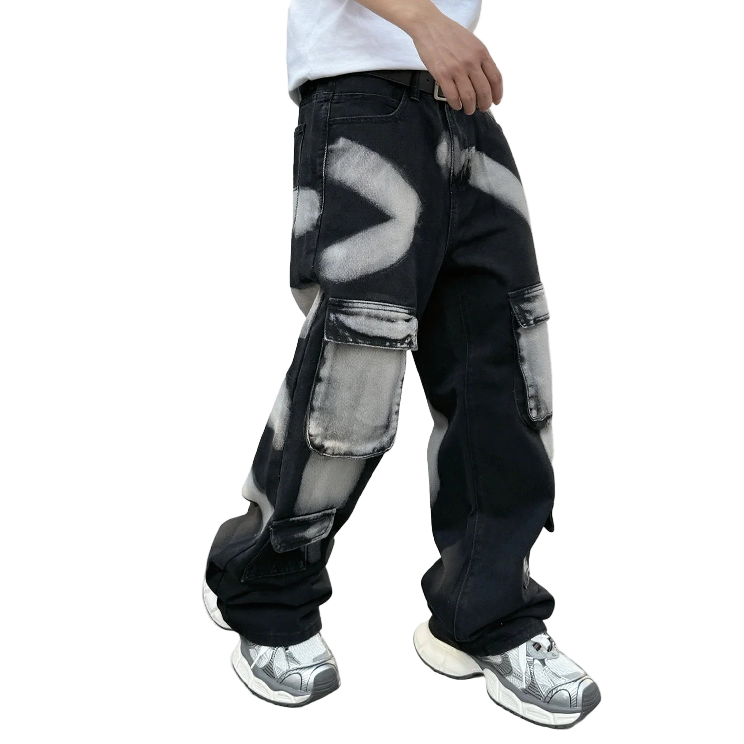 Black Workwear Cargo Jeans Splashed Ink