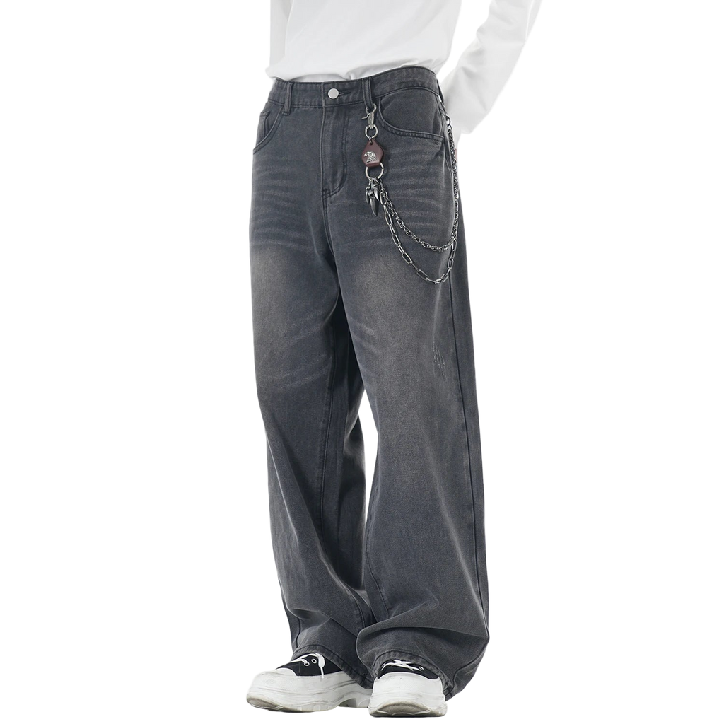 Washed Gray Loose Straight Wide Leg Jeans