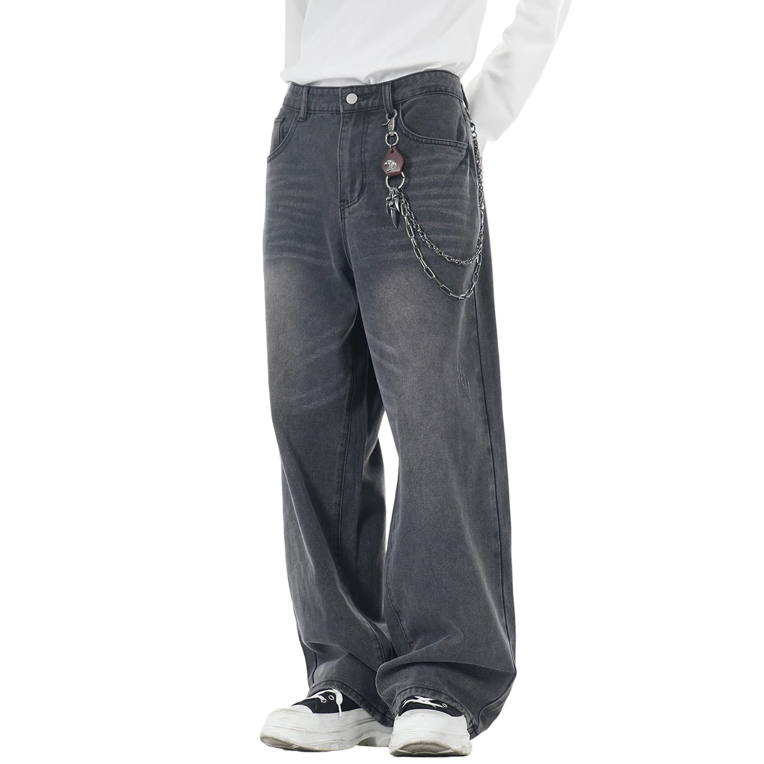 Washed Gray Loose Straight Wide Leg Jeans