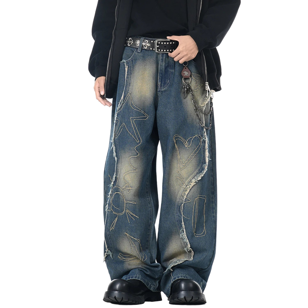 Vintage Streetwear Embroidered Baggy Denim Pants