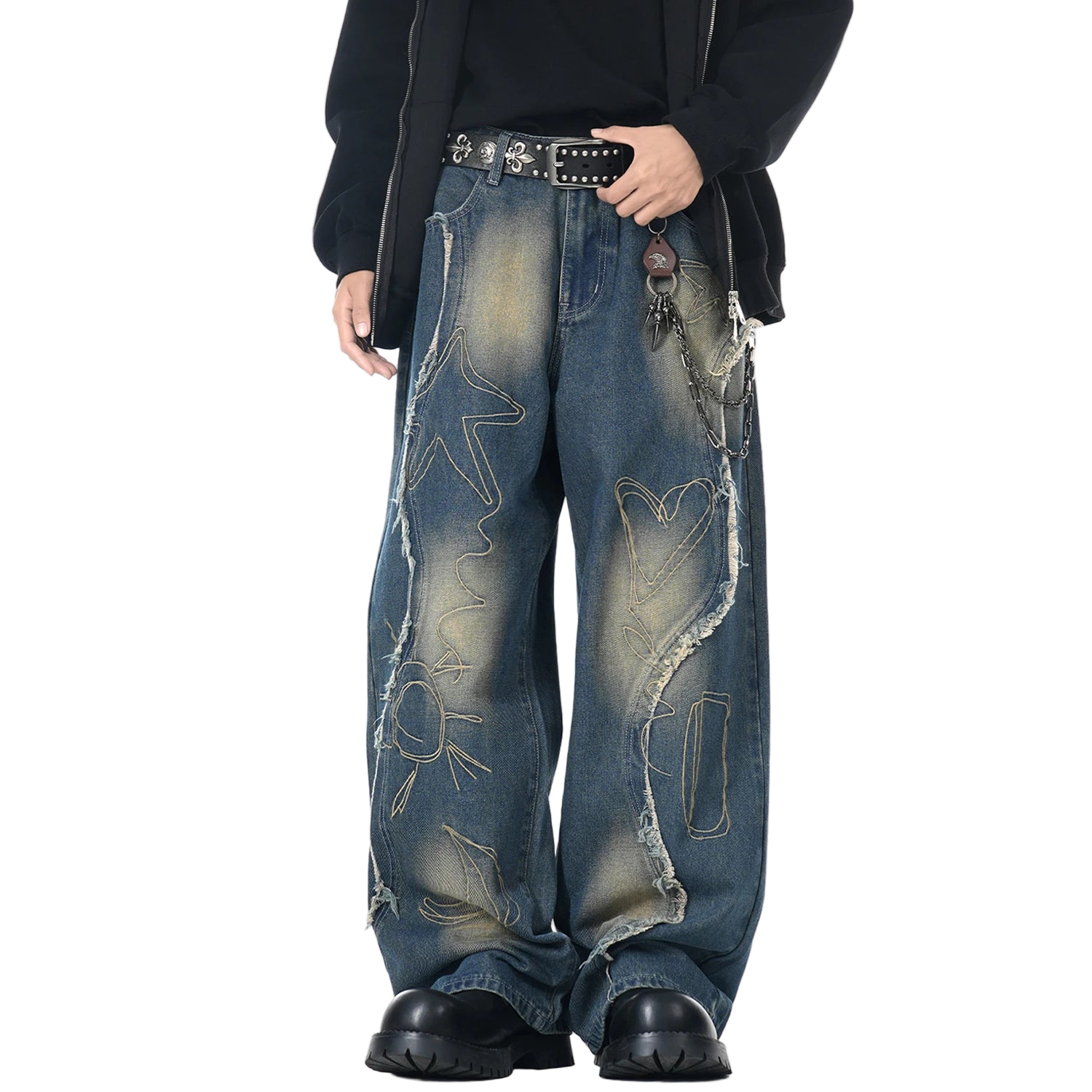 Vintage Streetwear Embroidered Baggy Denim Pants