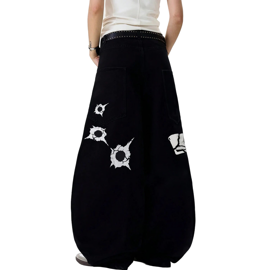 Baggy Pistol Print Machete Wide Leg Denim Pants