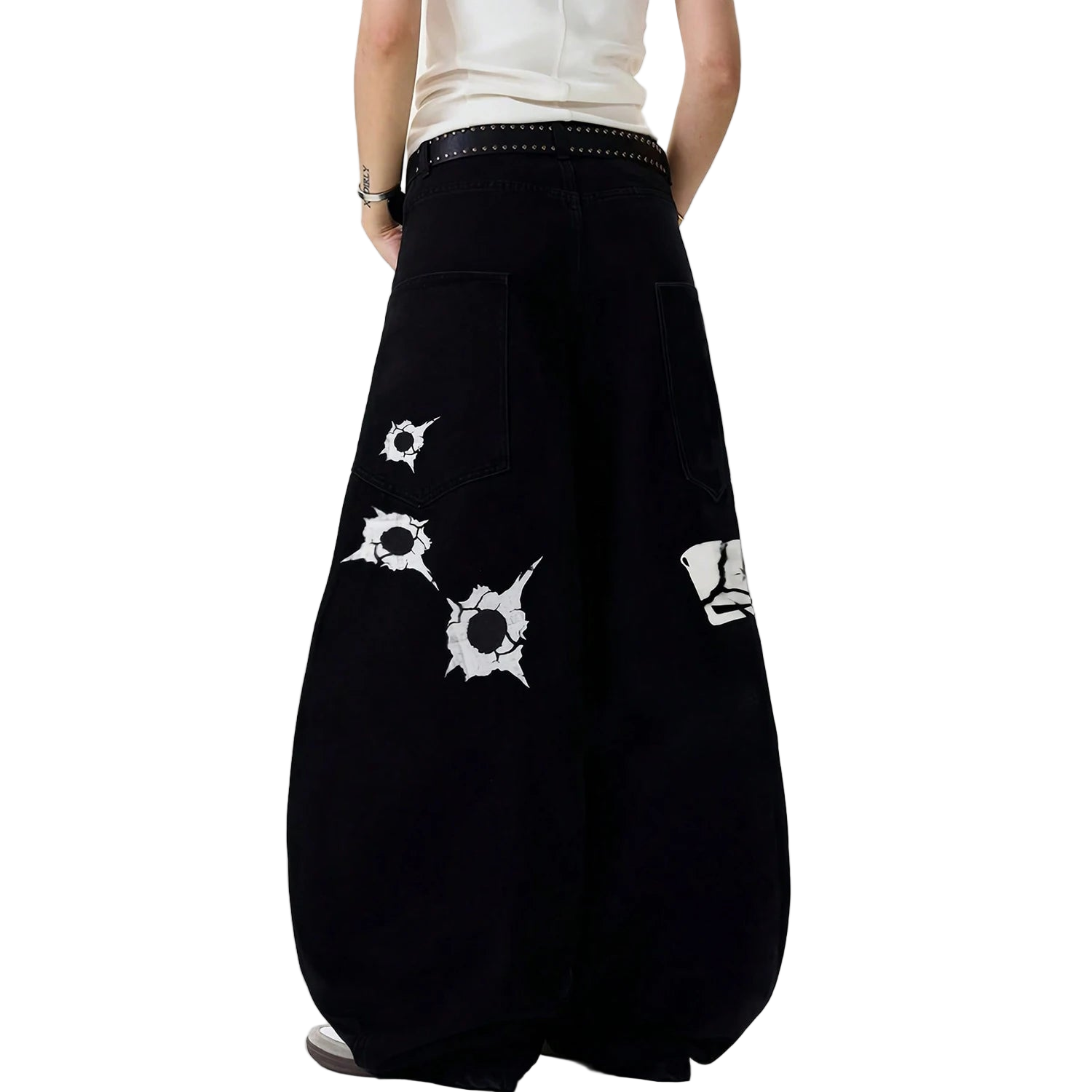 Baggy Pistol Print Machete Wide Leg Denim Pants