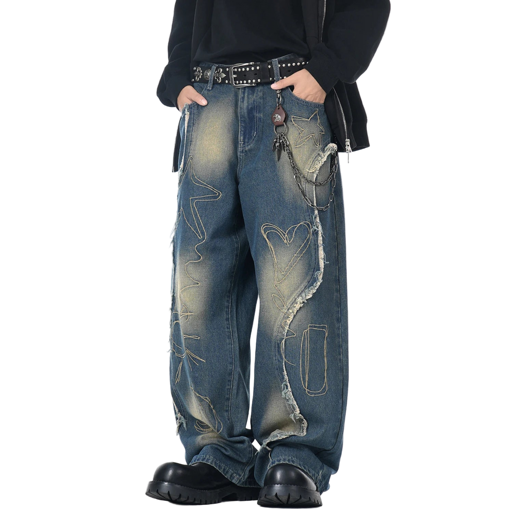 Vintage Streetwear Embroidered Baggy Denim Pants