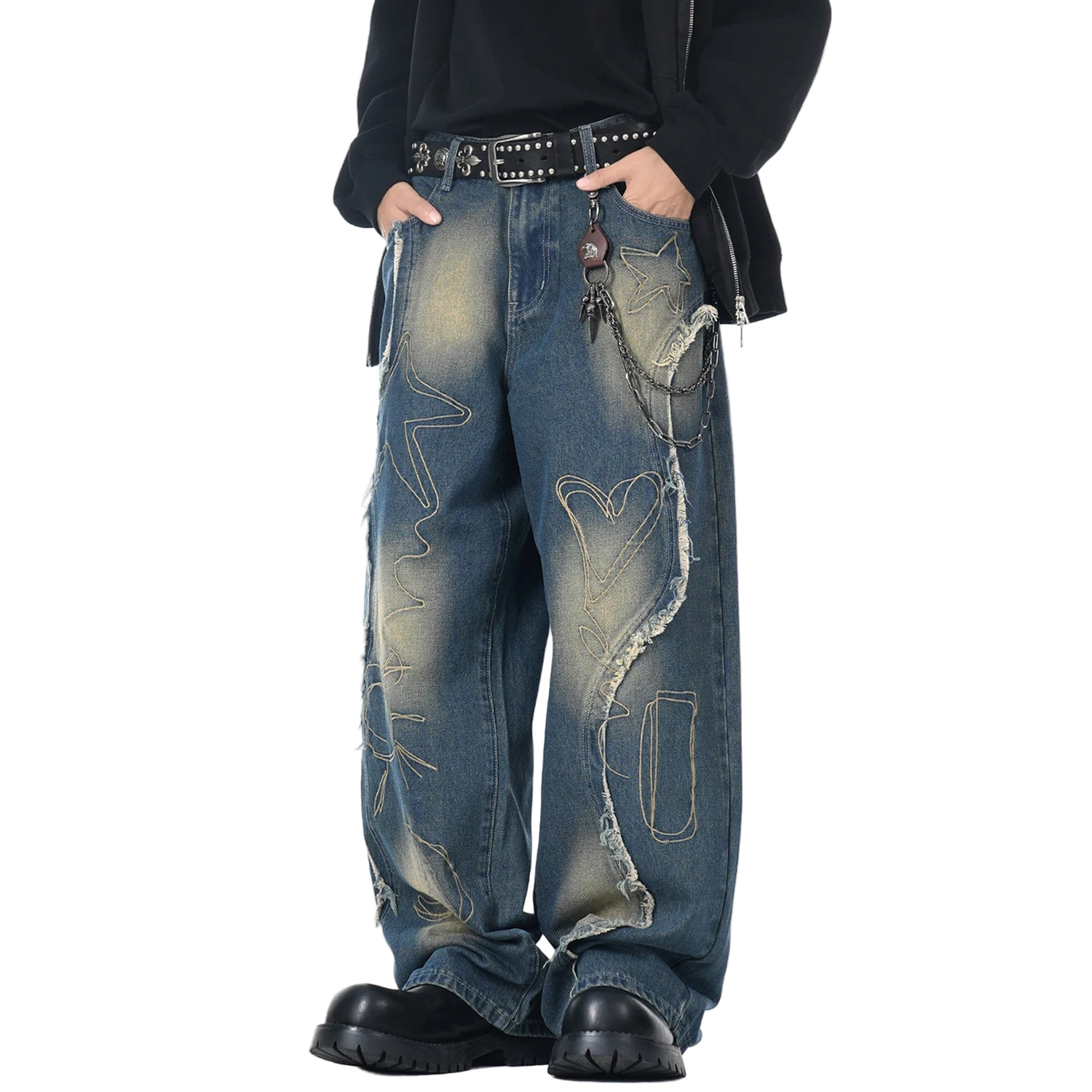 Vintage Streetwear Embroidered Baggy Denim Pants