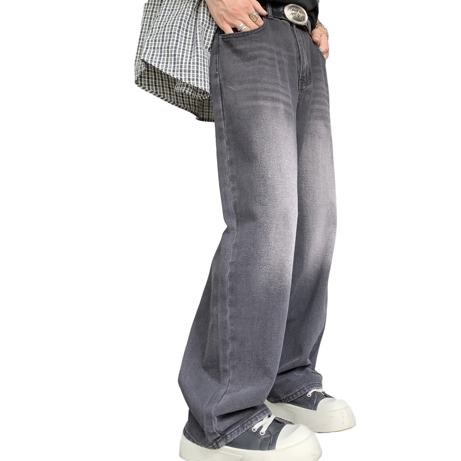 Pattern Gothic Baggy Straight Denim Pants