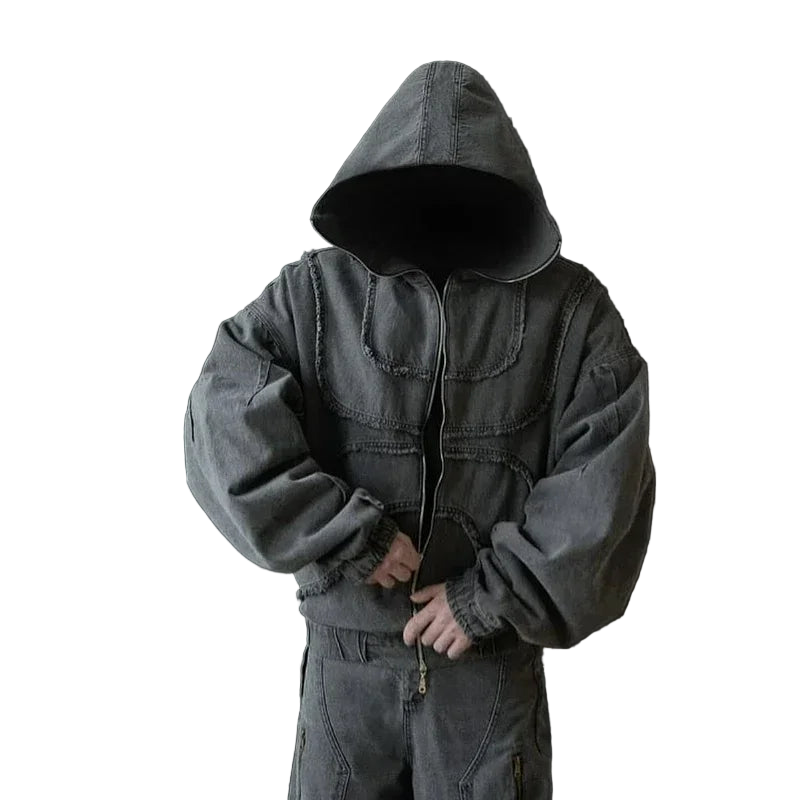 Double Zipper Washed Denim Jacket