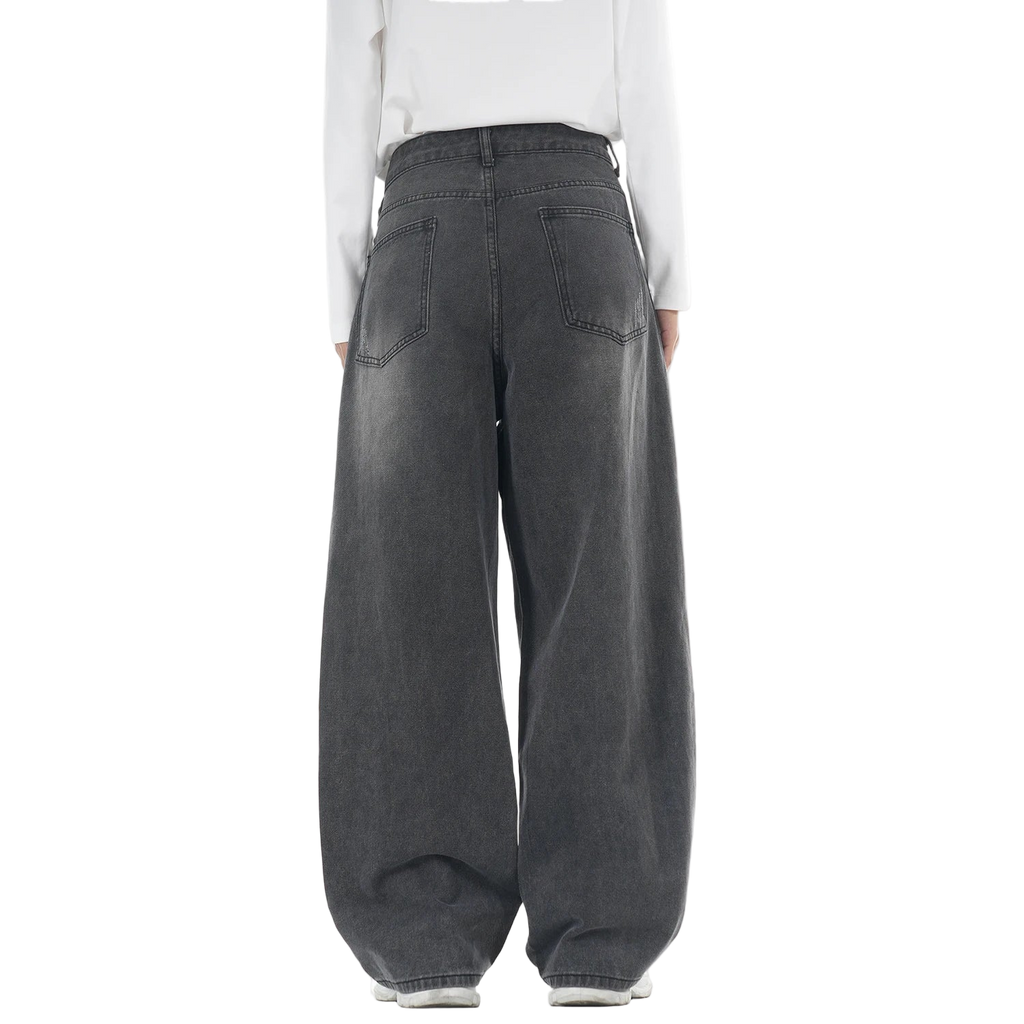 Washed Gray Loose Straight Wide Leg Jeans