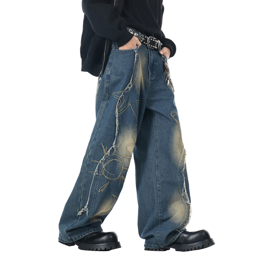 Vintage Streetwear Embroidered Baggy Denim Pants