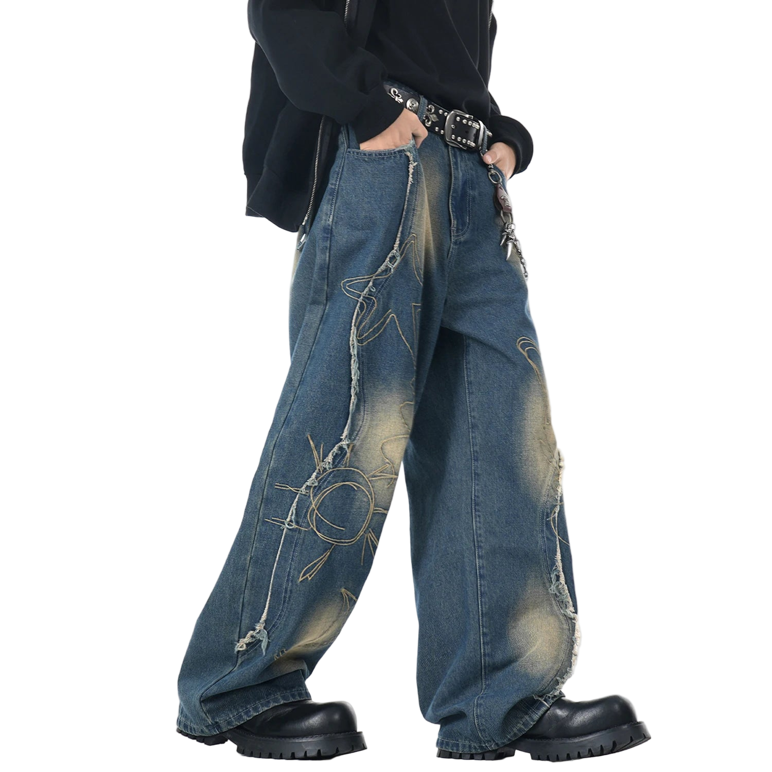 Vintage Streetwear Embroidered Baggy Denim Pants