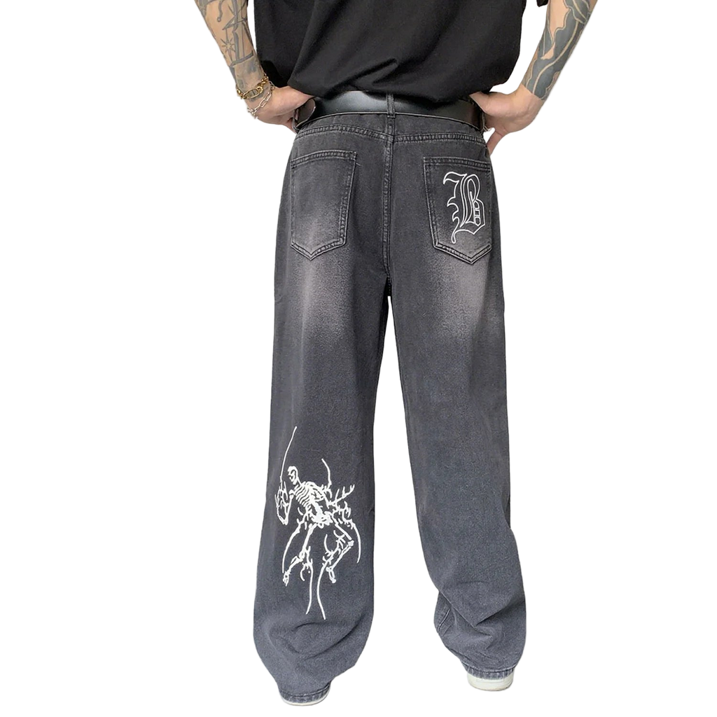 Pattern Gothic Baggy Straight Denim Pants