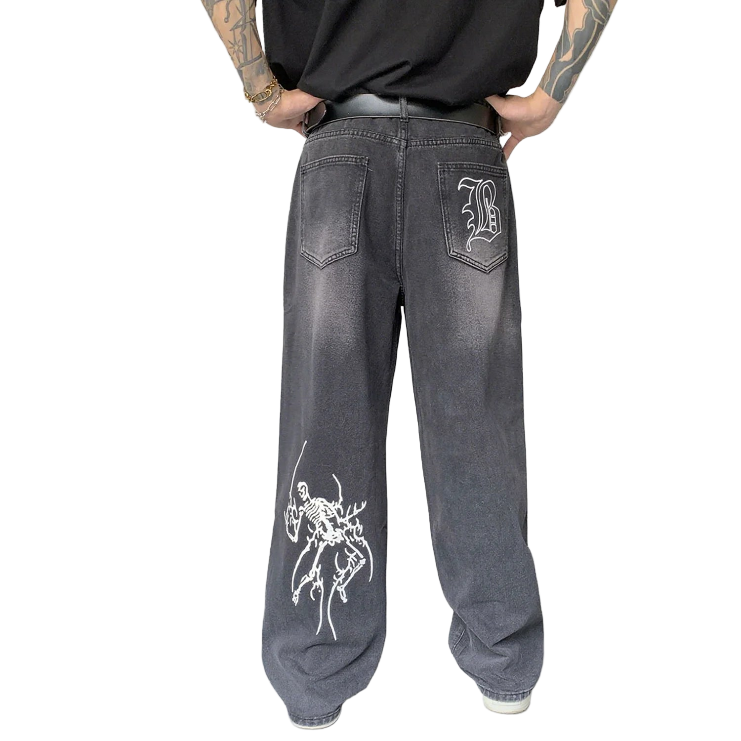 Pattern Gothic Baggy Straight Denim Pants