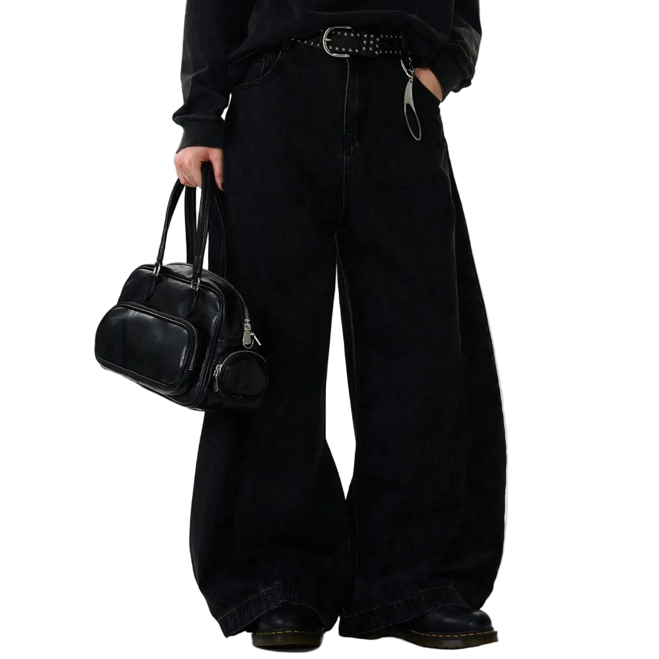 Black High Street Jeans Wide Leg Curved Jeans