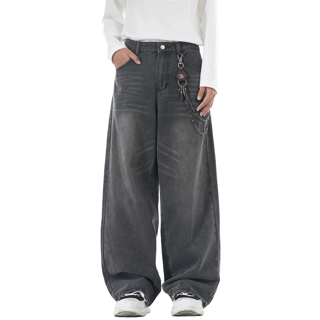 Washed Gray Loose Straight Wide Leg Jeans