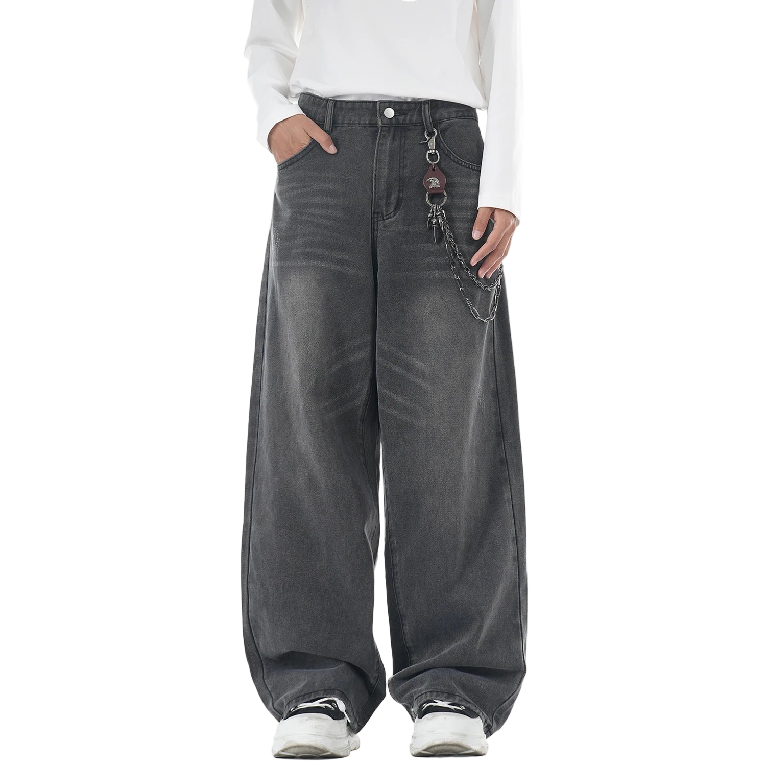 Washed Gray Loose Straight Wide Leg Jeans