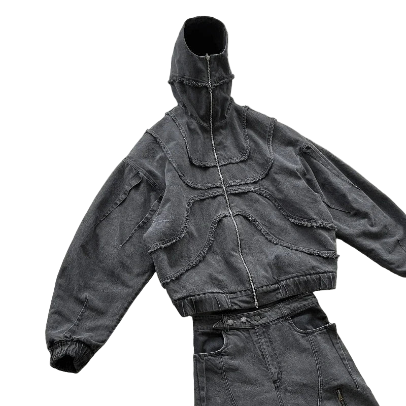 Double Zipper Washed Denim Jacket