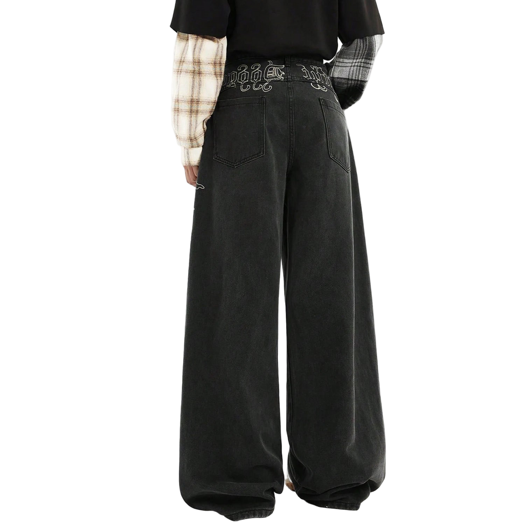 Loose Wide Leg Printed Baggy Denim Pants