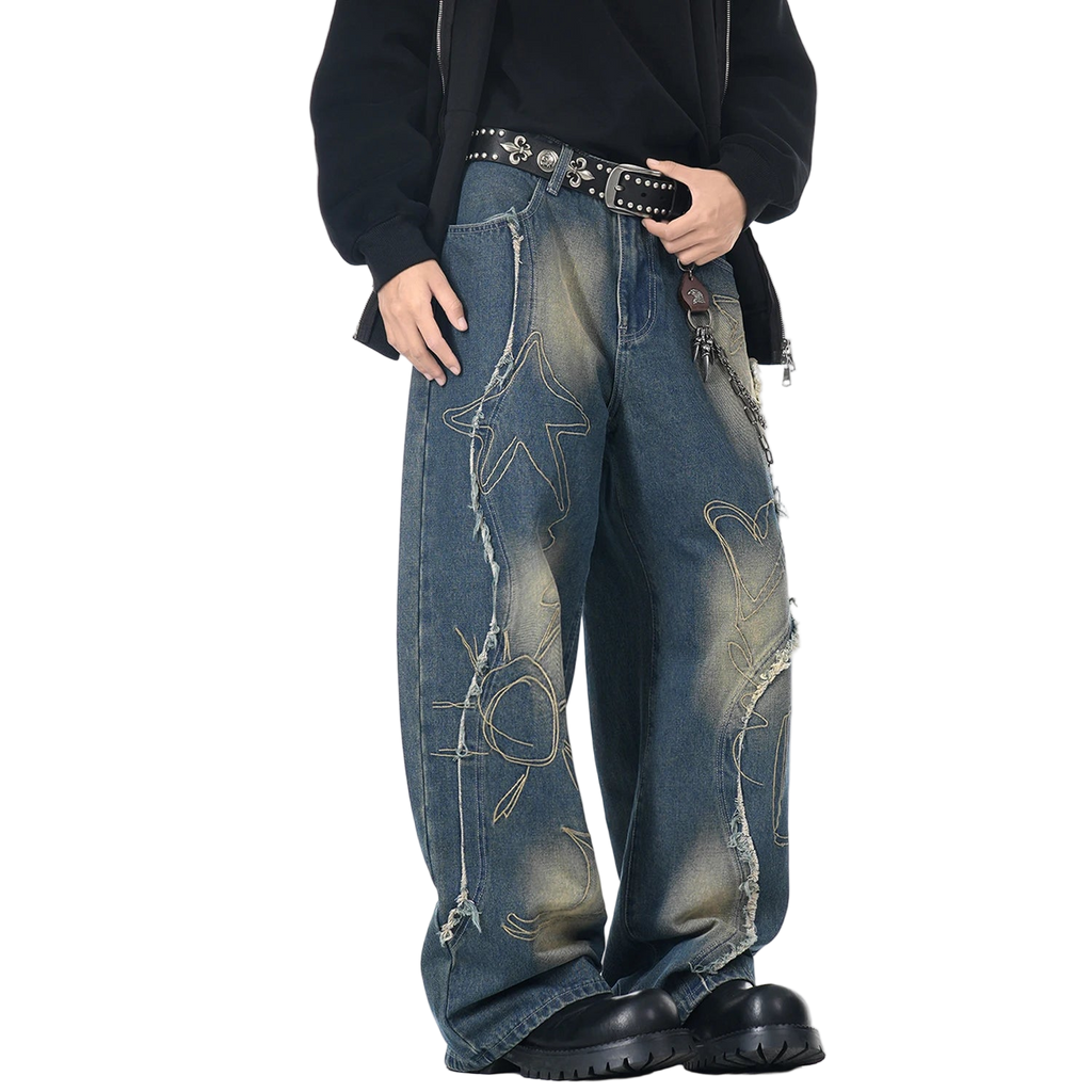 Vintage Streetwear Embroidered Baggy Denim Pants