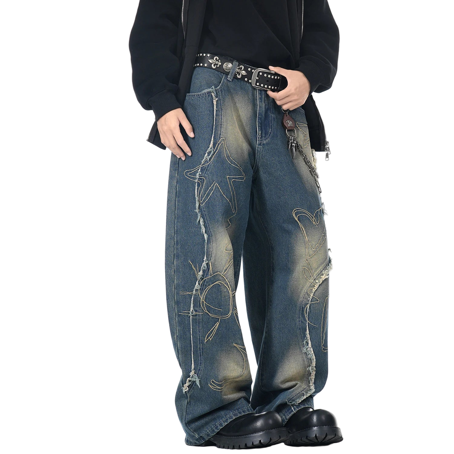 Vintage Streetwear Embroidered Baggy Denim Pants