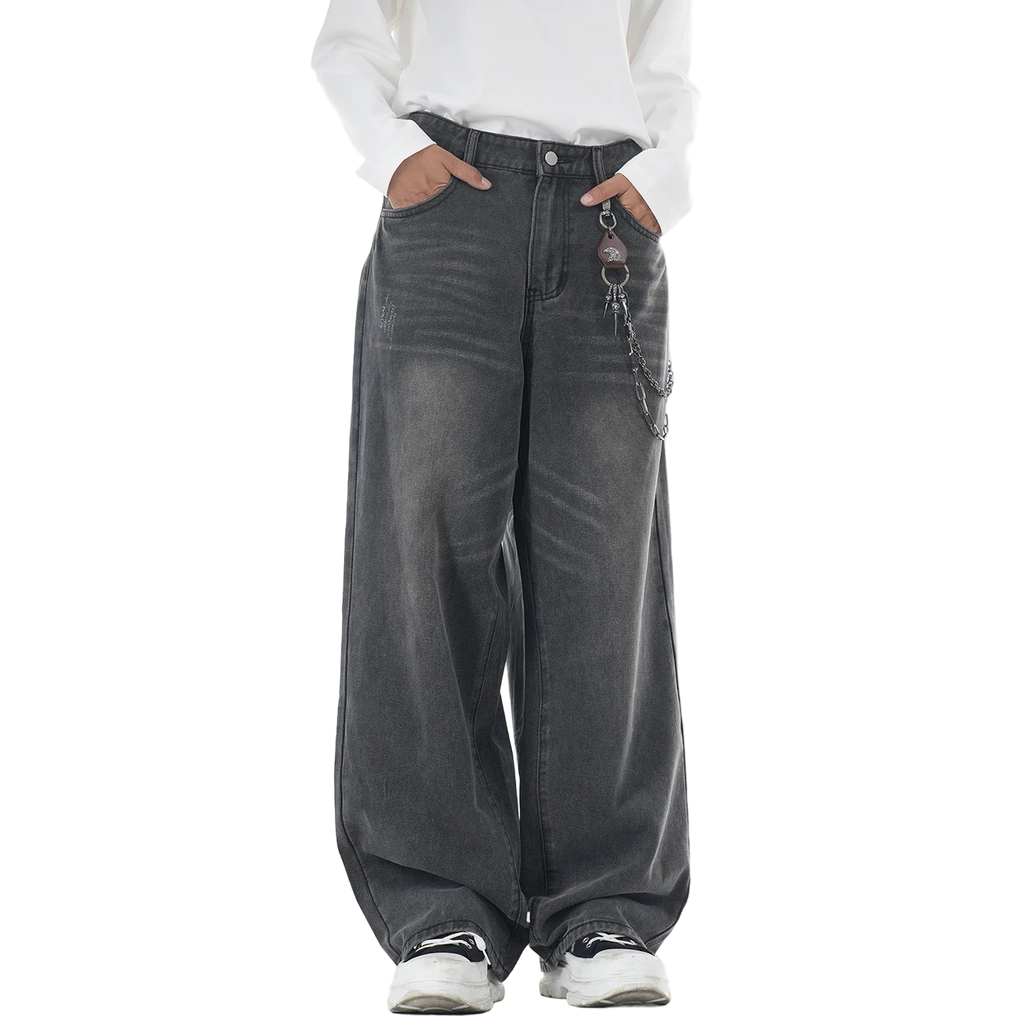 Washed Gray Loose Straight Wide Leg Jeans