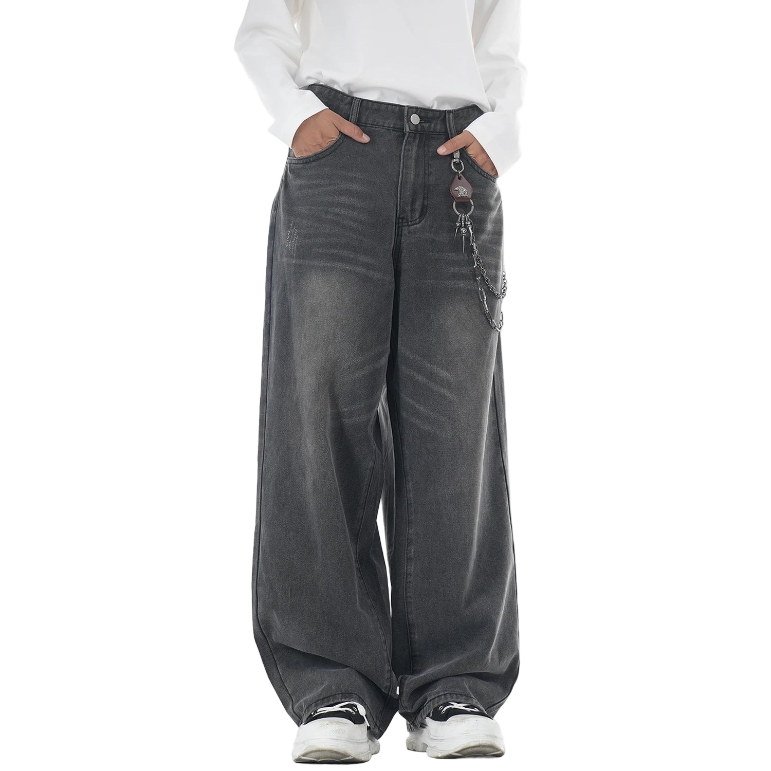 Washed Gray Loose Straight Wide Leg Jeans