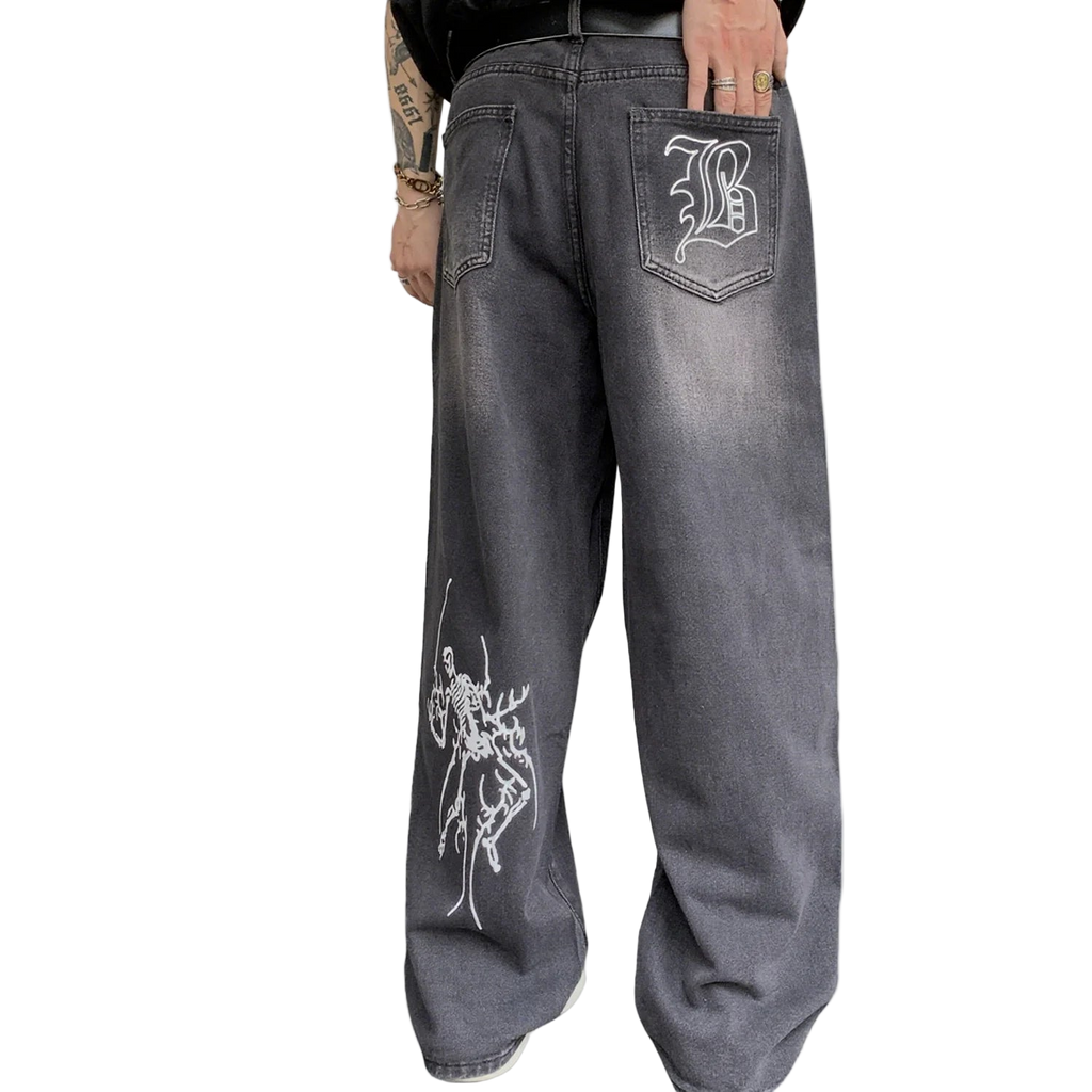 Pattern Gothic Baggy Straight Denim Pants