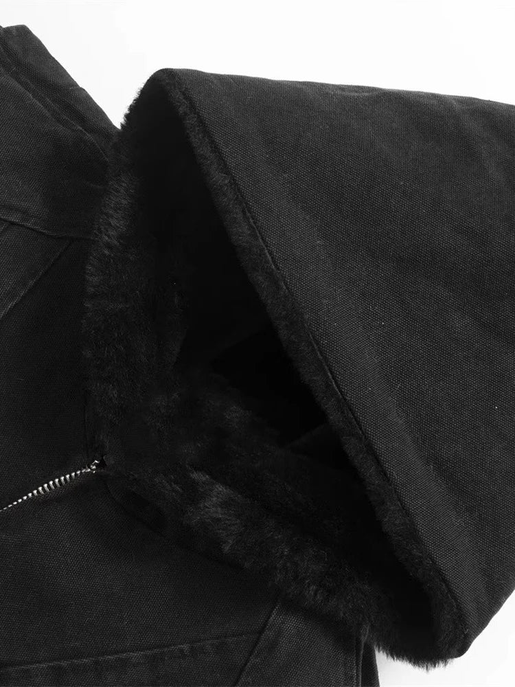 Canvas Washed Jacket with Faux Fur