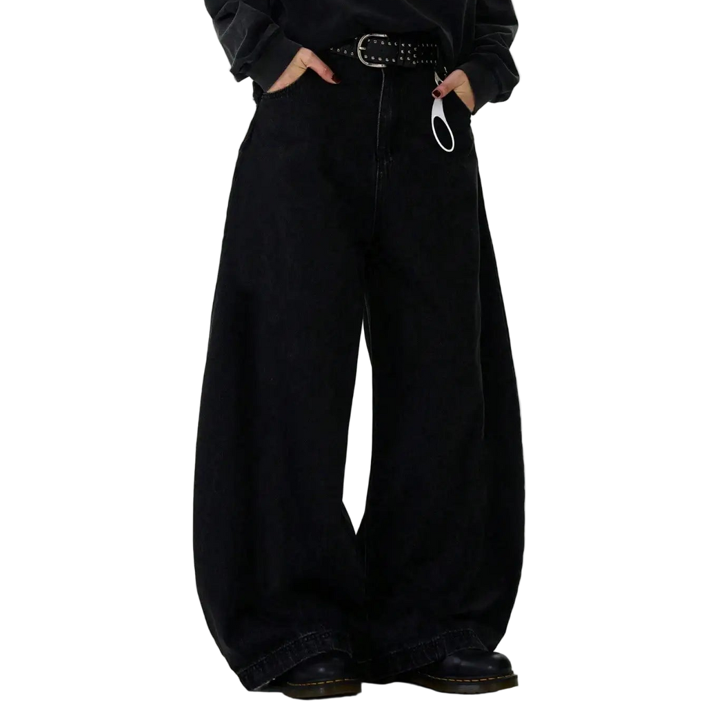 Black High Street Jeans Wide Leg Curved Jeans