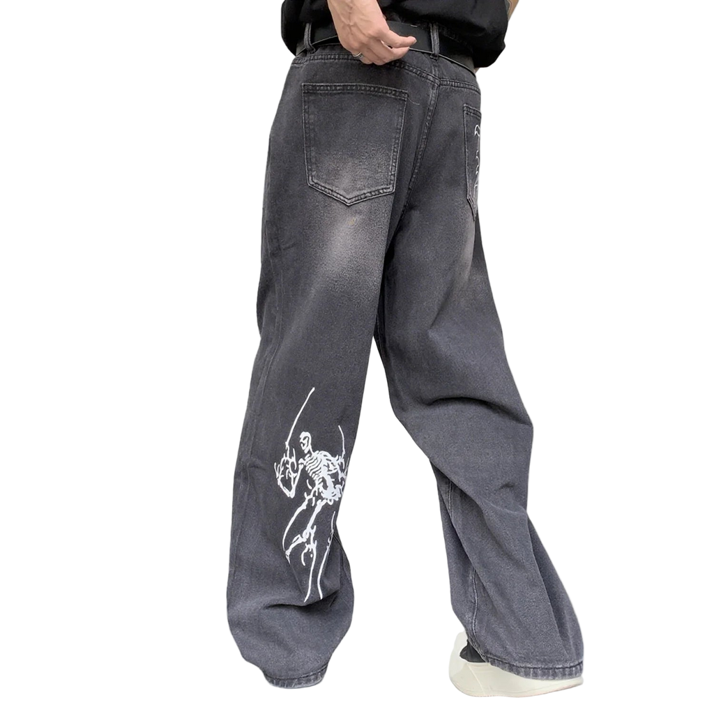 Pattern Gothic Baggy Straight Denim Pants