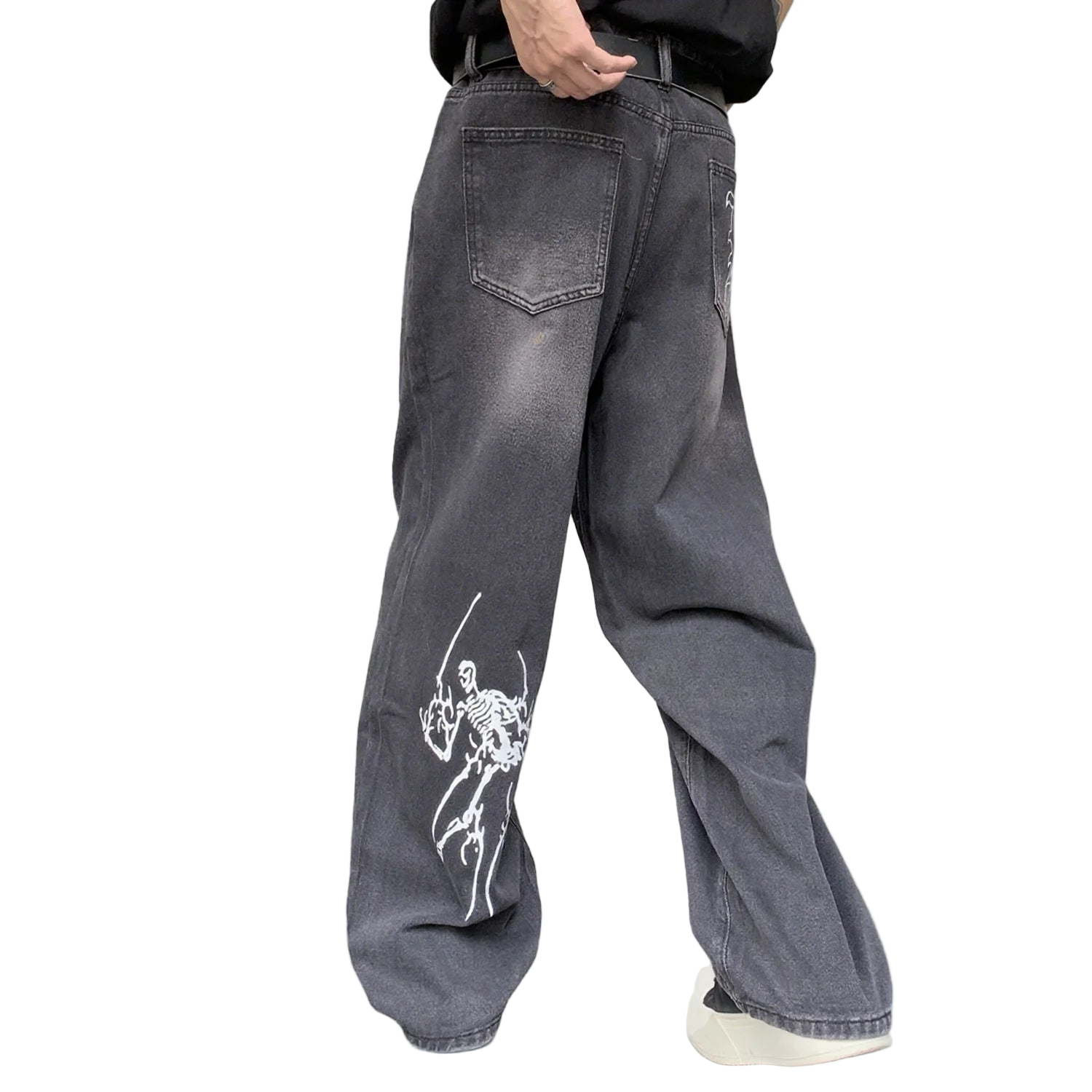 Pattern Gothic Baggy Straight Denim Pants