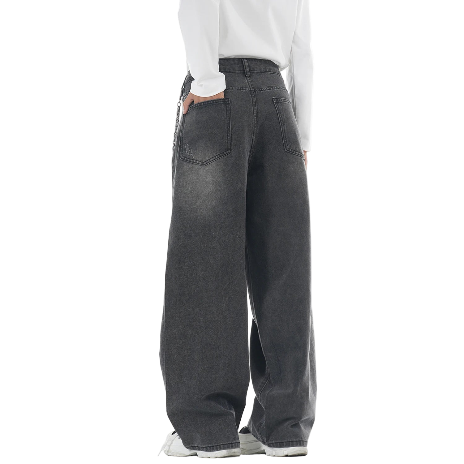Washed Gray Loose Straight Wide Leg Jeans