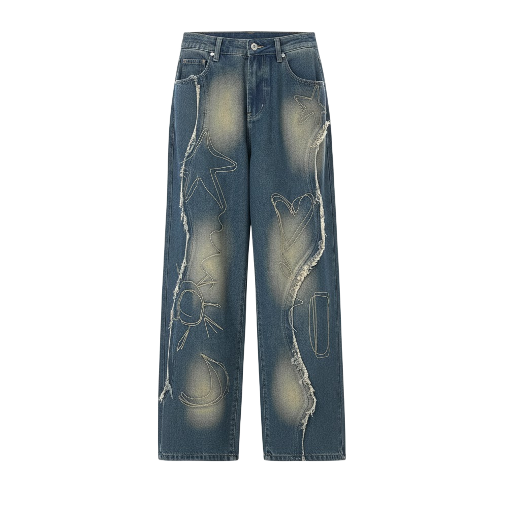 Vintage Streetwear Embroidered Baggy Denim Pants