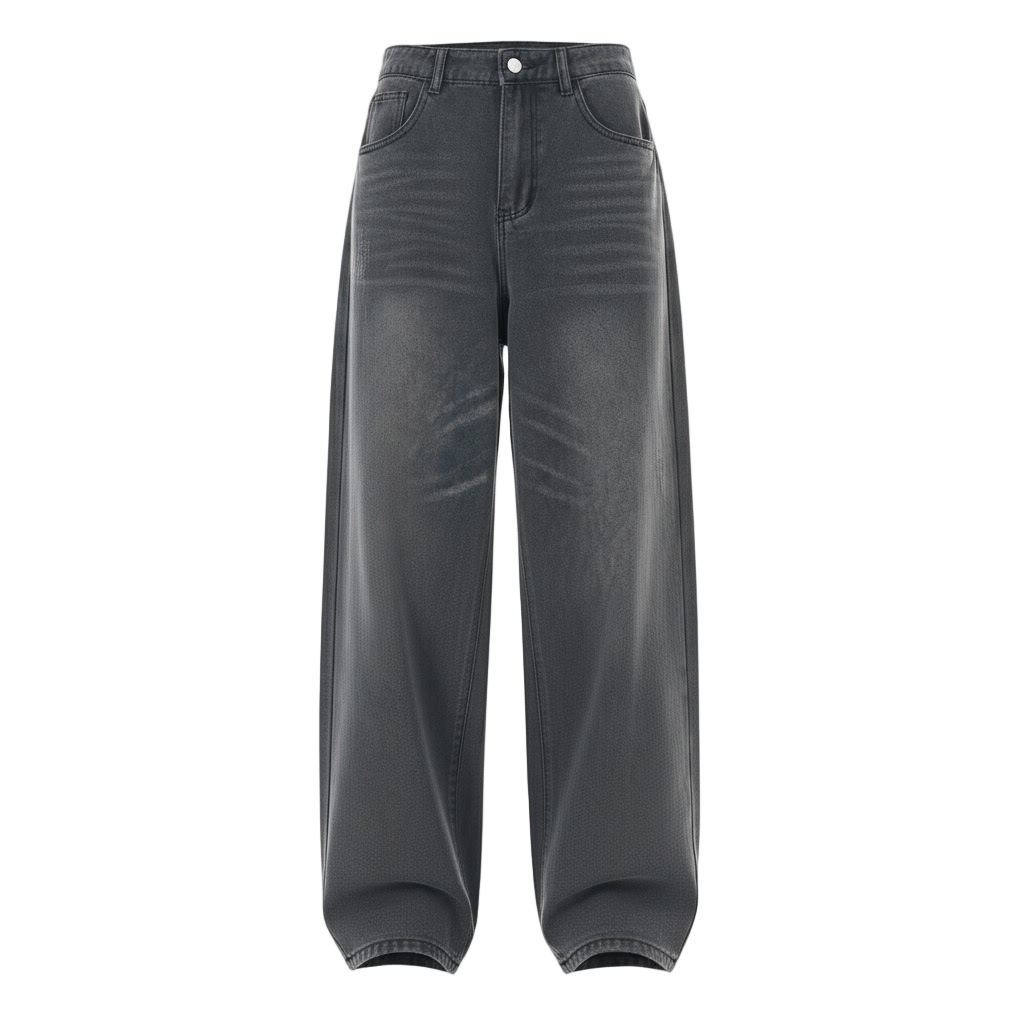 Washed Gray Loose Straight Wide Leg Jeans