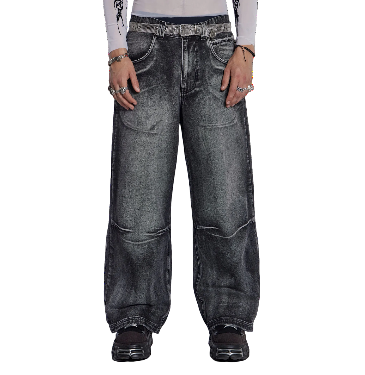 Angel Pattern Baggy Jeans
