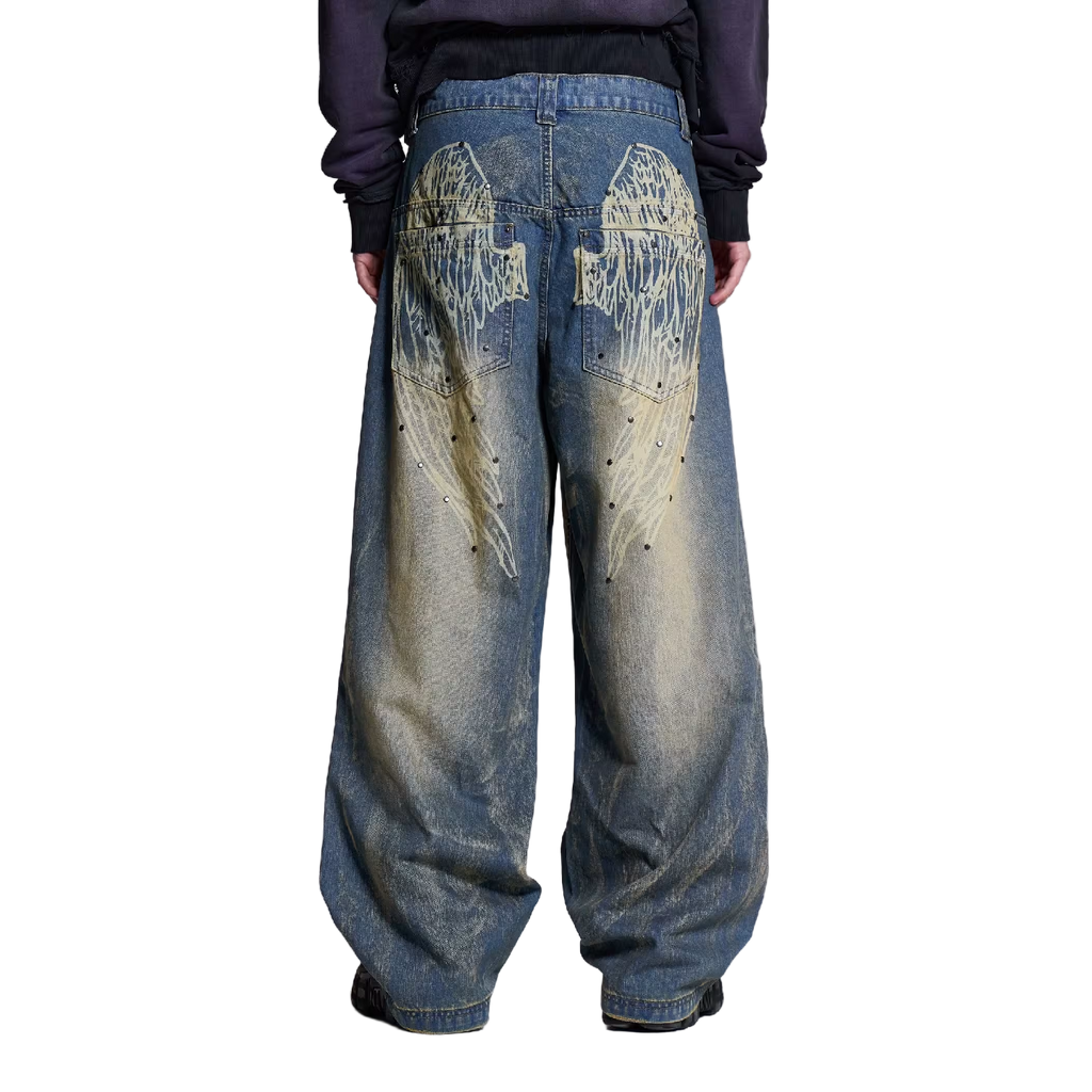 Angel Pattern Baggy Jeans