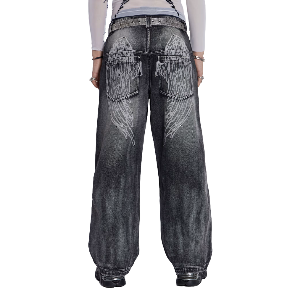 Angel Pattern Baggy Jeans