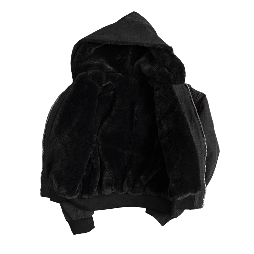 Canvas Washed Jacket with Faux Fur